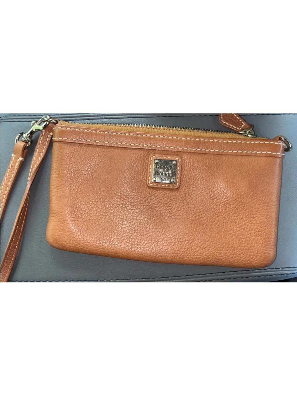 Dooney & Bourke Caramel Pebbled Leather Wristlet with Gold Hardware